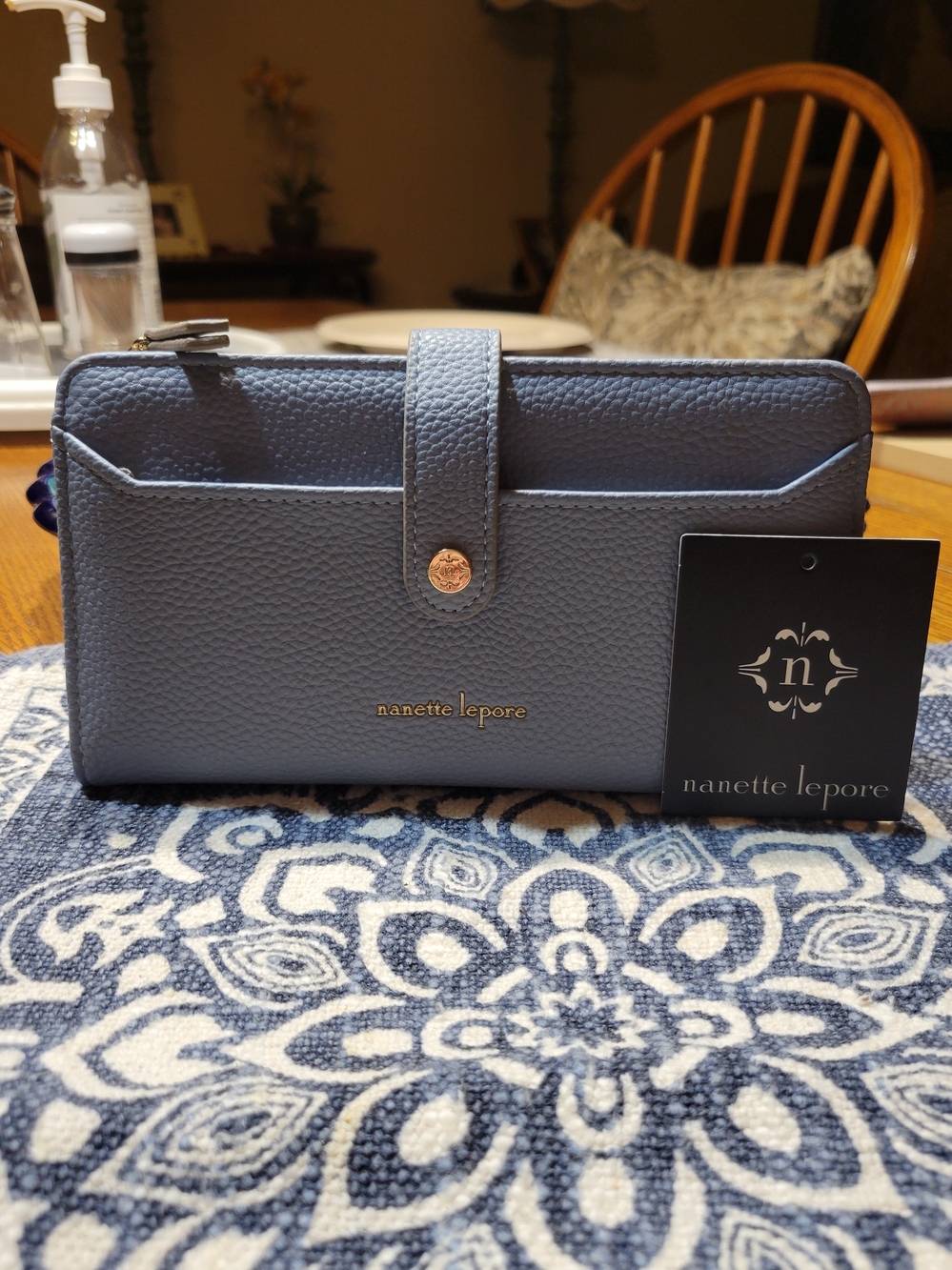 Nanette Lepore Continental Blue Pebbled Faux Leather Snap Wallet